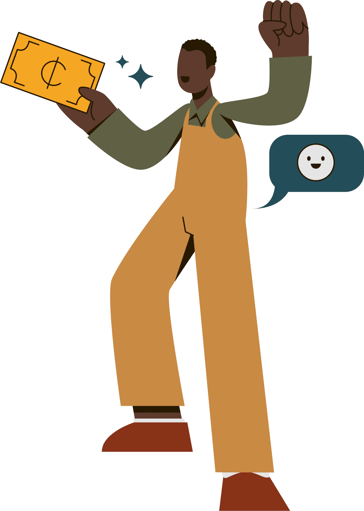 A mason holding the money earned from skilled work