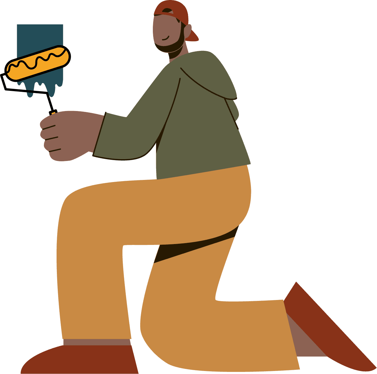 A painter carrying a roller for a client job